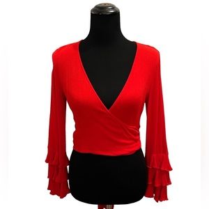 Long Sleeve Red Wrap Around Top Size Medium